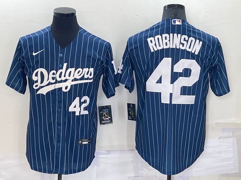 Men Los Angeles Dodgers #42 Robinson Blue Stripe Throwback Nike 2022 MLB Jersey